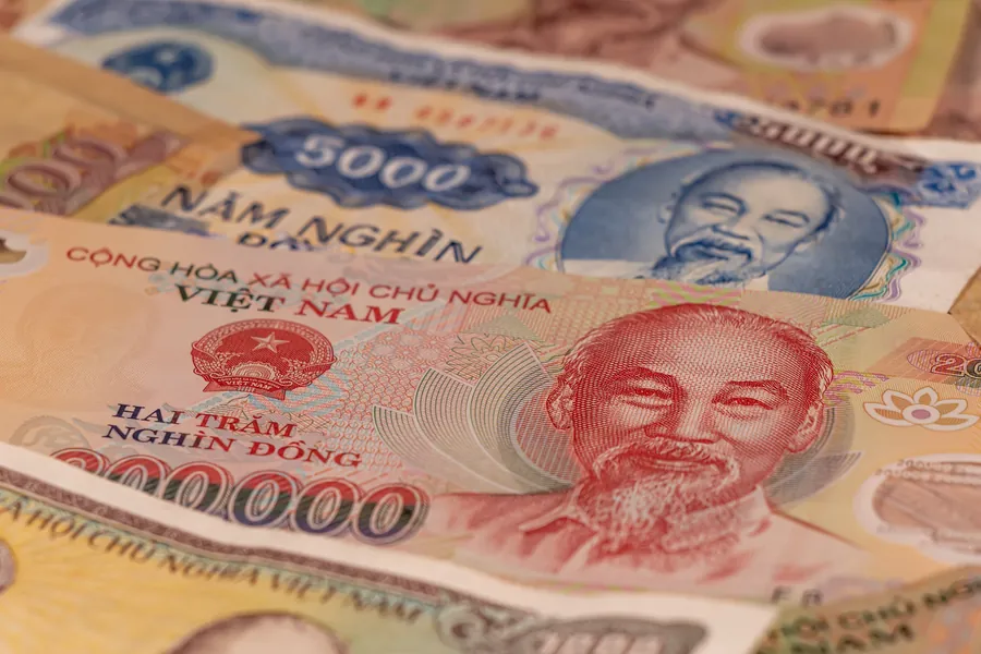 A composition of Vietnamese dong banknotes